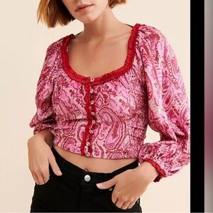 Free people NWOT puff sleeve velvet blouse!